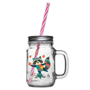 Playful raccoon happily juggling apples - Glass jar with handle and screw cap - clear - Right