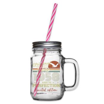 Born in June 1958, June 1958, Born June 1958 June 1958 - Glass jar with handle and screw cap - clear - Right