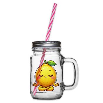 Cute Cartoon Lemon Yoga Relaxation Chill Relax - Glass jar with handle and screw cap - clear - Right