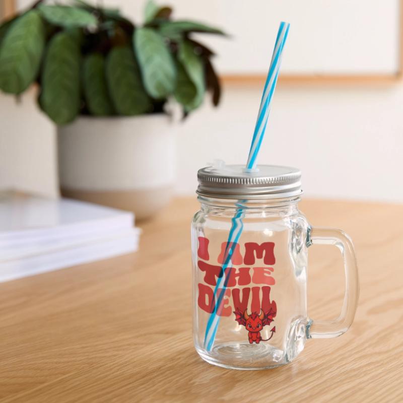 Devil Little Devil Devil Devil Woman Devil Guy Glass jar with handle and screw cap
