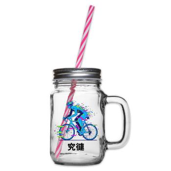 Neon-Glitch-Radfahrer - Henkelglas mit Schraubdeckel - Klar - Rechts