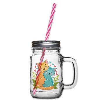 cuddling kittens - Glass jar with handle and screw cap - clear - Right