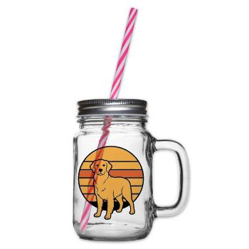 Dog Retriever Retro Sunset - Glass jar with handle and screw cap - clear - Right