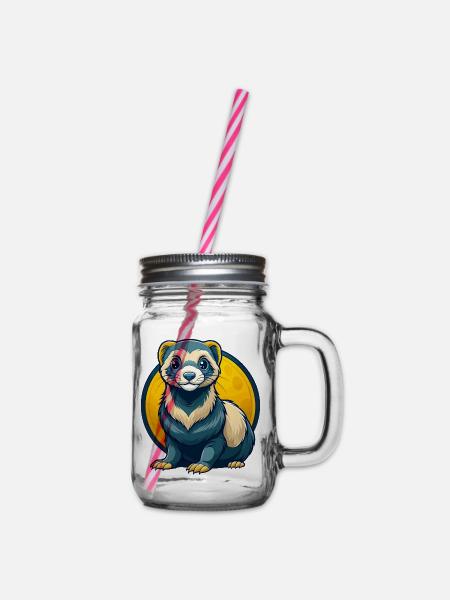 Ferret Kawaii Maskottchen Cartoon Clipart Logo Abzeichen - Henkelglas mit Schraubdeckel - Klar