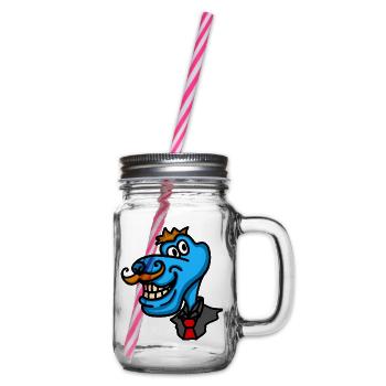 Blauer eleganter Hund im Samtanzug - Henkelglas mit Schraubdeckel - Klar - Rechts