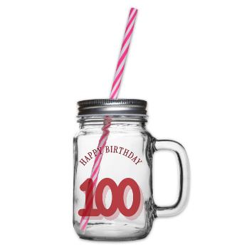 100. 100 JAHRE. 100-JÄHRIGES JUBILÄUM. GEBURTSTAG 100 - Henkelglas mit Schraubdeckel - Klar - Rechts