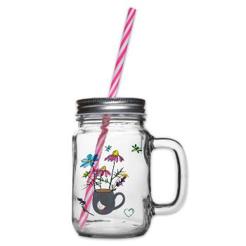 Blumen in einem Becher mit Huhn - Henkelglas mit Schraubdeckel - Klar - Rechts