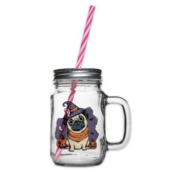 Mops Halloween - Henkelglas mit Schraubdeckel - Klar - Rechts