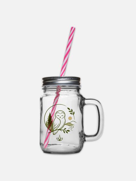 Eule Ruhe Natur - Henkelglas mit Schraubdeckel - Klar