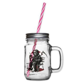 Grim Reaper Kaffee auf Bank - Henkelglas mit Schraubdeckel - Klar - Rechts