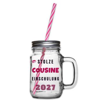 Stolze Cousine Einschulung 2027 Schulkind Fest - Henkelglas mit Schraubdeckel - Klar - Rechts