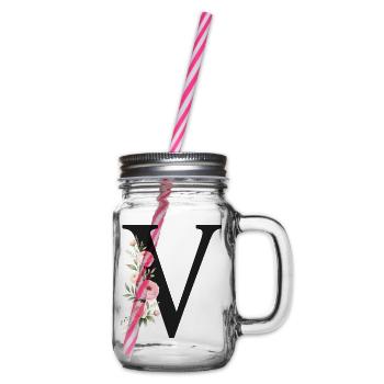 V Buchstabe Monogram Floral - Henkelglas mit Schraubdeckel - Klar - Rechts