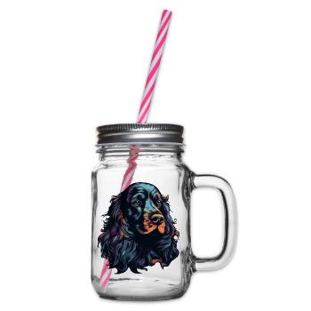 Spaniel Hund Kopf Schwarz Bunt - Henkelglas mit Schraubdeckel - Klar - Rechts