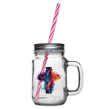 Kreuz Galaxie Spruch - Henkelglas mit Schraubdeckel - Klar - Rechts