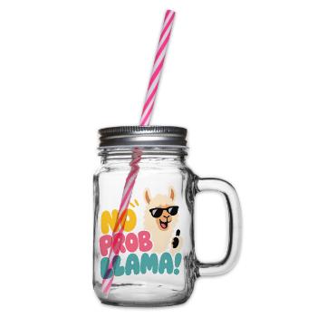 No Prob Llama – Lama mit Sonnenbrille - Henkelglas mit Schraubdeckel - Klar - Rechts