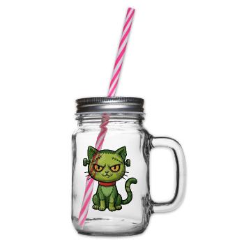 Grüne Zombie-Katze - Henkelglas mit Schraubdeckel - Klar - Rechts