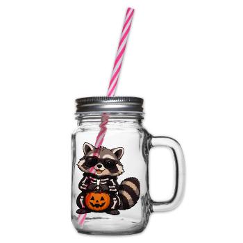 Skelett-Raccoon mit Kürbis - Henkelglas mit Schraubdeckel - Klar - Rechts