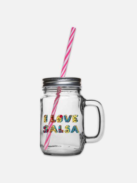 I love Salsa Tanz Musik Rueda positiv - Henkelglas mit Schraubdeckel - Klar