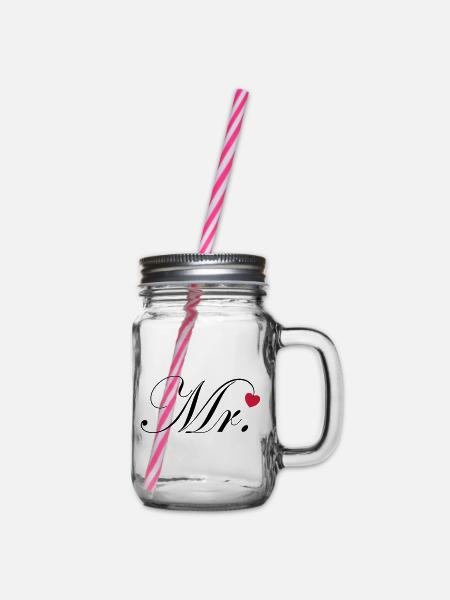Mr Design Bräutigam Hochzeit Herz Geschenk Paar - Henkelglas mit Schraubdeckel - Klar