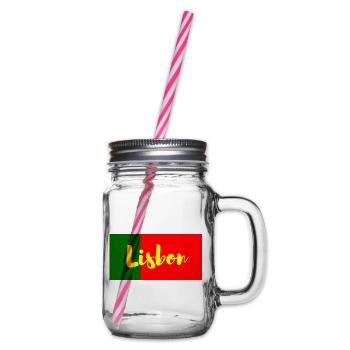 Lisbon City in Portuguese Flag Colors - Glass jar with handle and screw cap - clear - Right