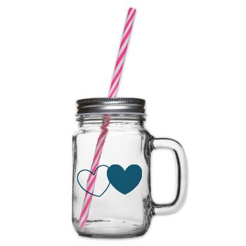 blue heart heart gift Valentine's Day couples - Glass jar with handle and screw cap - clear - Right