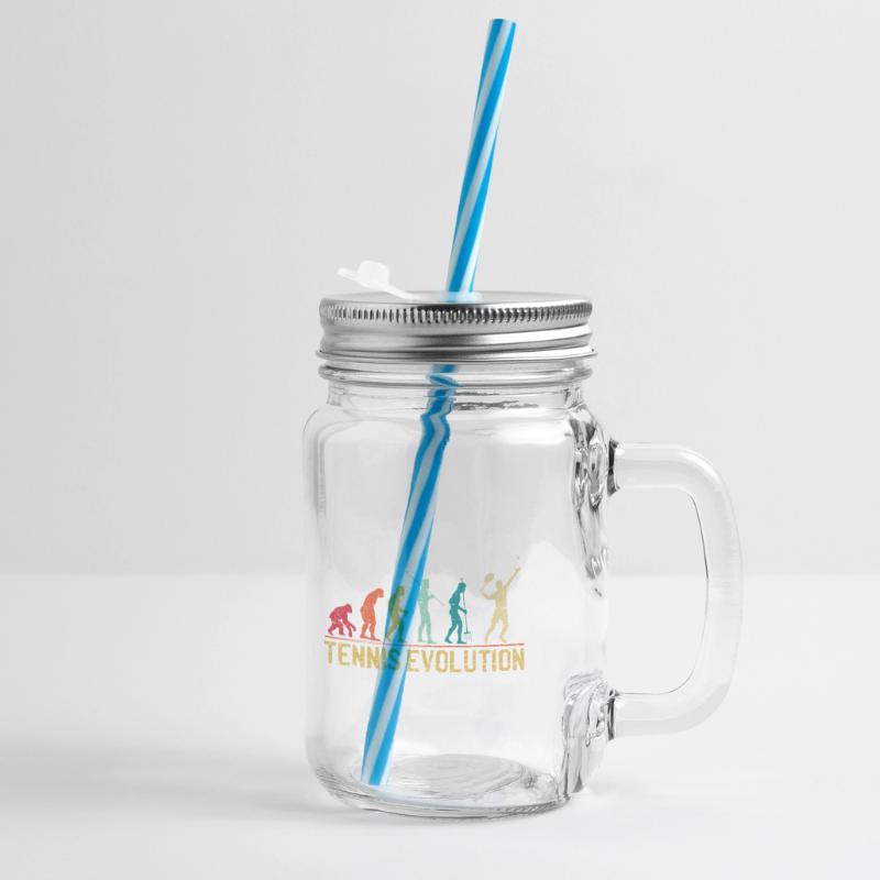 Tennis Evolution Evolution Graphic Design Glass jar with handle and screw cap