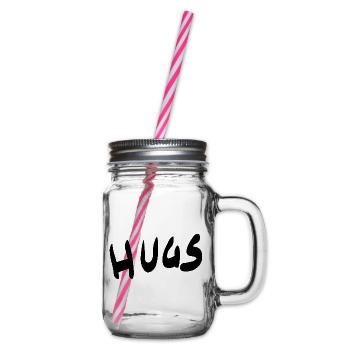HUGS Brush Schrift – Herzliche Grüße - Henkelglas mit Schraubdeckel - Klar - Rechts