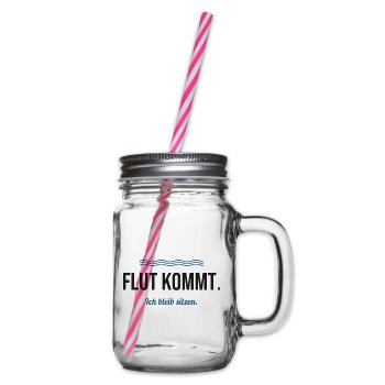 Flut kommt. Ich bleib sitzen. – Nordsee Spruch - Henkelglas mit Schraubdeckel - Klar - Rechts