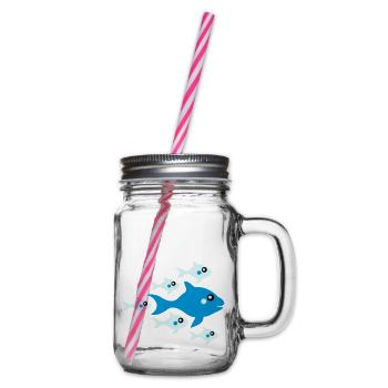 Cute Fish Babys And Mother - Glass jar with handle and screw cap - clear - Right