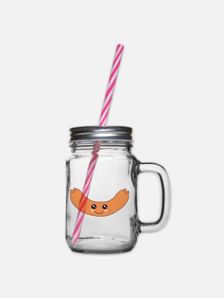 Kawaii, Wurst, Würstchen, Metzger - Henkelglas mit Schraubdeckel - Klar