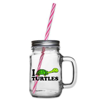 I Love Turtles I Love Logo Cute - Glass jar with handle and screw cap - clear - Right