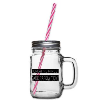 Creative Minds Are Rarely Tidy Funny Creative Logo - Glass jar with handle and screw cap - clear - Right