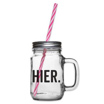 HIER Typografie – Minimalistisches Statement - Henkelglas mit Schraubdeckel - Klar - Rechts