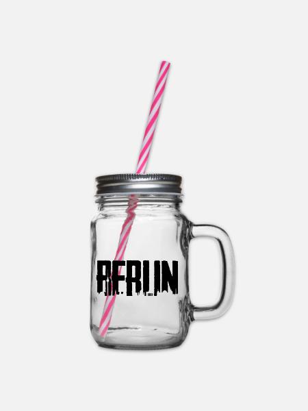 Berlin T-Shirt, Skyline,Kreuzberg,Mitte,Neukölln - Henkelglas mit Schraubdeckel - Klar