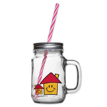 Süße Papa Mama Kind Haus Familie - Henkelglas mit Schraubdeckel - Klar - Rechts