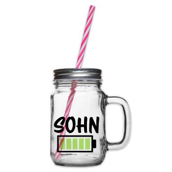 Sohn - Akku - Henkelglas mit Schraubdeckel - Klar - Rechts