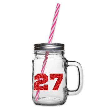 Numéro 27 paillettes rouge - 27e anniversaire - Bocal à boisson - transparent - Droite