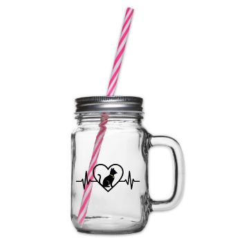 Cat Heart Silhouette Cute Pet Lover Gift - Glass jar with handle and screw cap - clear - Right