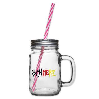 Schmerz – Grunge Schriftzug Schwarz Rot Gold - Henkelglas mit Schraubdeckel - Klar - Rechts