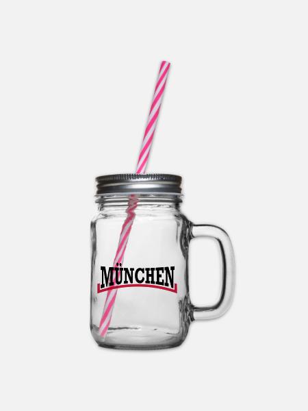München Schrift zweifarbig - Henkelglas mit Schraubdeckel - Klar