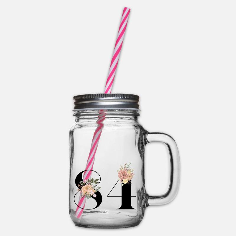 84e anniversaire fleuris (Cadeau de 84 ans) - Bocal à boisson - transparent