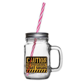 may spontaneously start singing - Glass jar with handle and screw cap - clear - Right