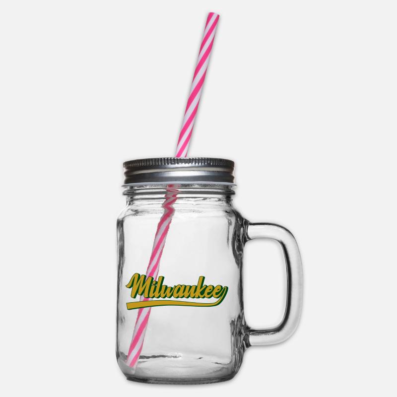 Milwaukee Script City Pride – Vintage Charm - Henkelglas mit Schraubdeckel - Klar