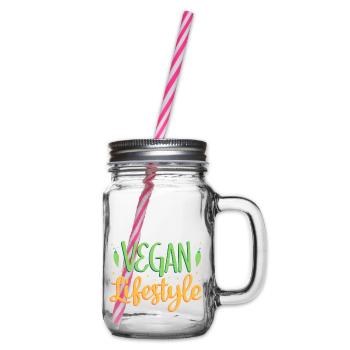 Vegan lifestyle - Glass jar with handle and screw cap - clear - Right