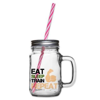 bizeps eat sleep train - Henkelglas mit Schraubdeckel - Klar - Rechts