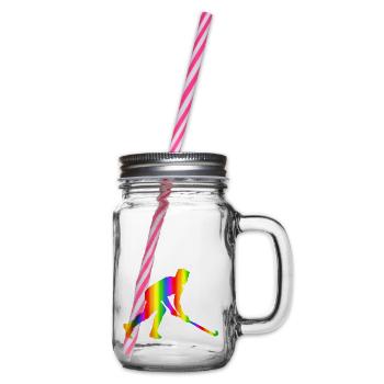 Bunter Unihockey Regenbogen - Henkelglas mit Schraubdeckel - Klar - Rechts