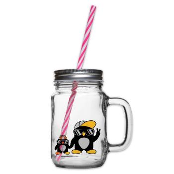 2 coole Pinguine Familie - Henkelglas mit Schraubdeckel - Klar - Rechts