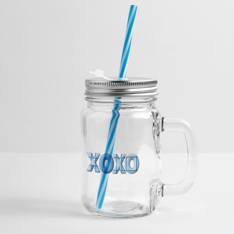 XOXO Patchwork Look with Fabric Look Glass jar with handle and screw cap