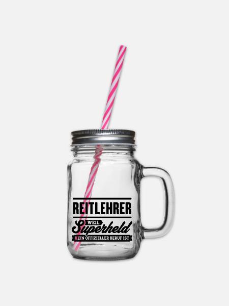 Superheld Reitlehrer - Henkelglas mit Schraubdeckel - Klar