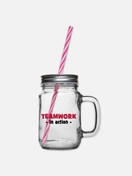 Teamwork in Action - Henkelglas mit Schraubdeckel - Klar